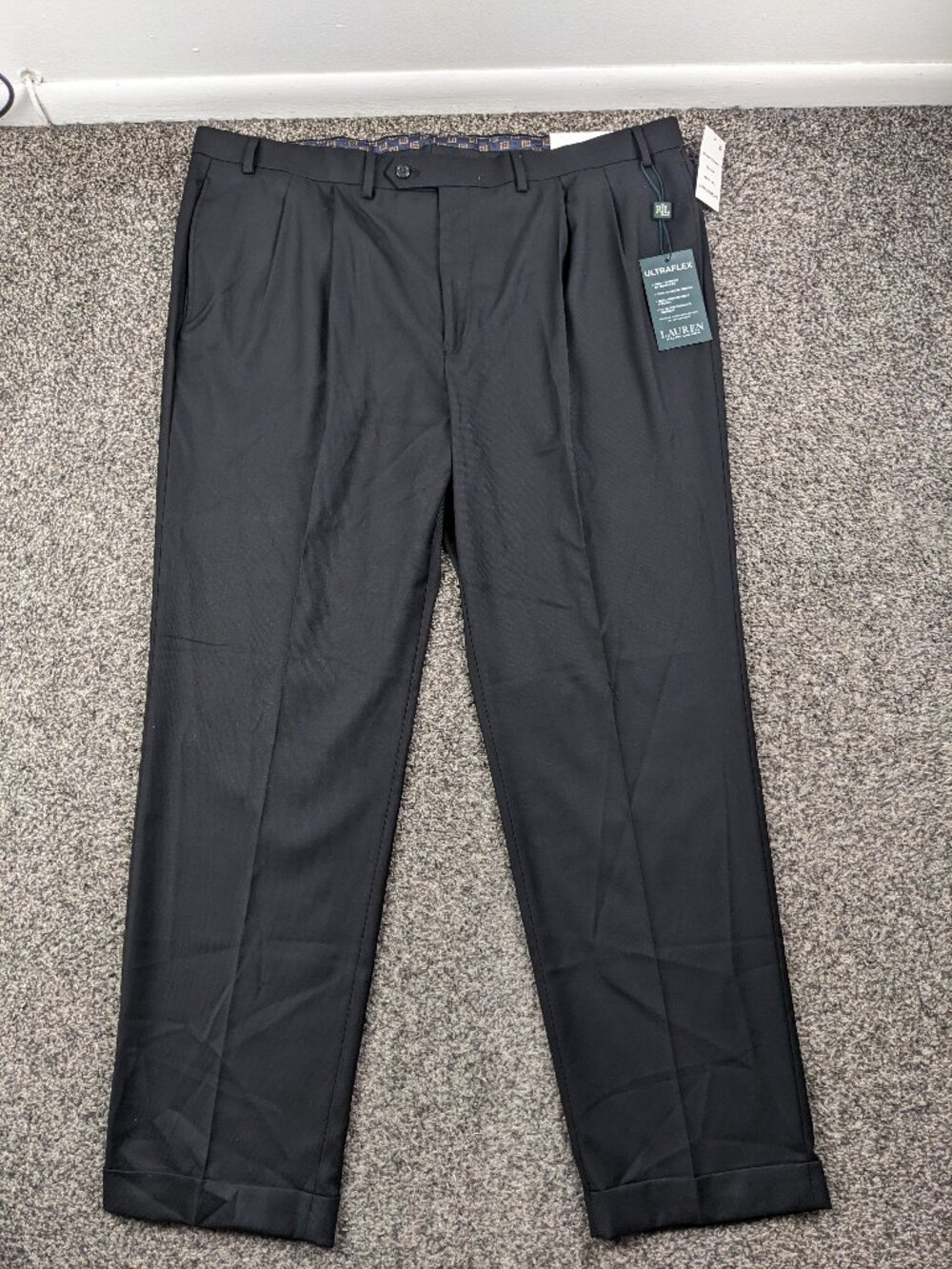 NWT Ralph Lauren Dress Pants Wrinkle Resistant UltraFlex Black 42x32 $98